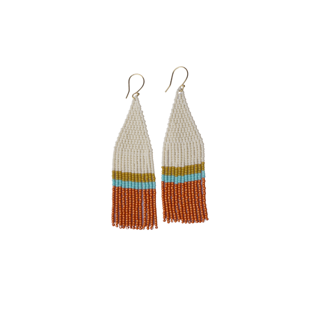 White, Turquoise and Orange Long Fringe Earrings