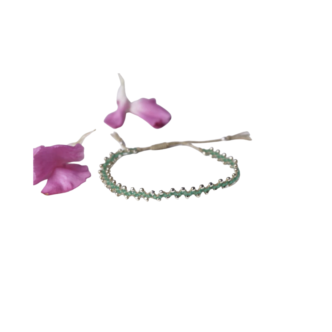 Minimal Silver & Green Braided Adjustable Bracelet