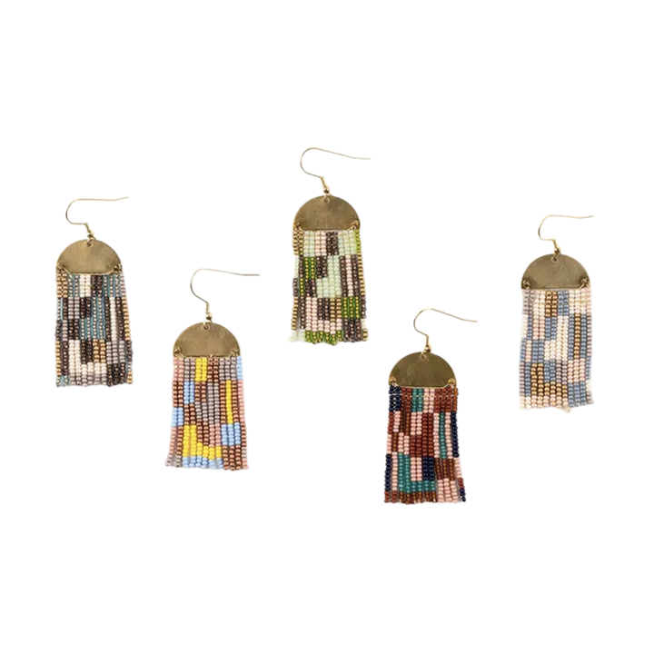 Beaded Patchwork & Brass Earrings