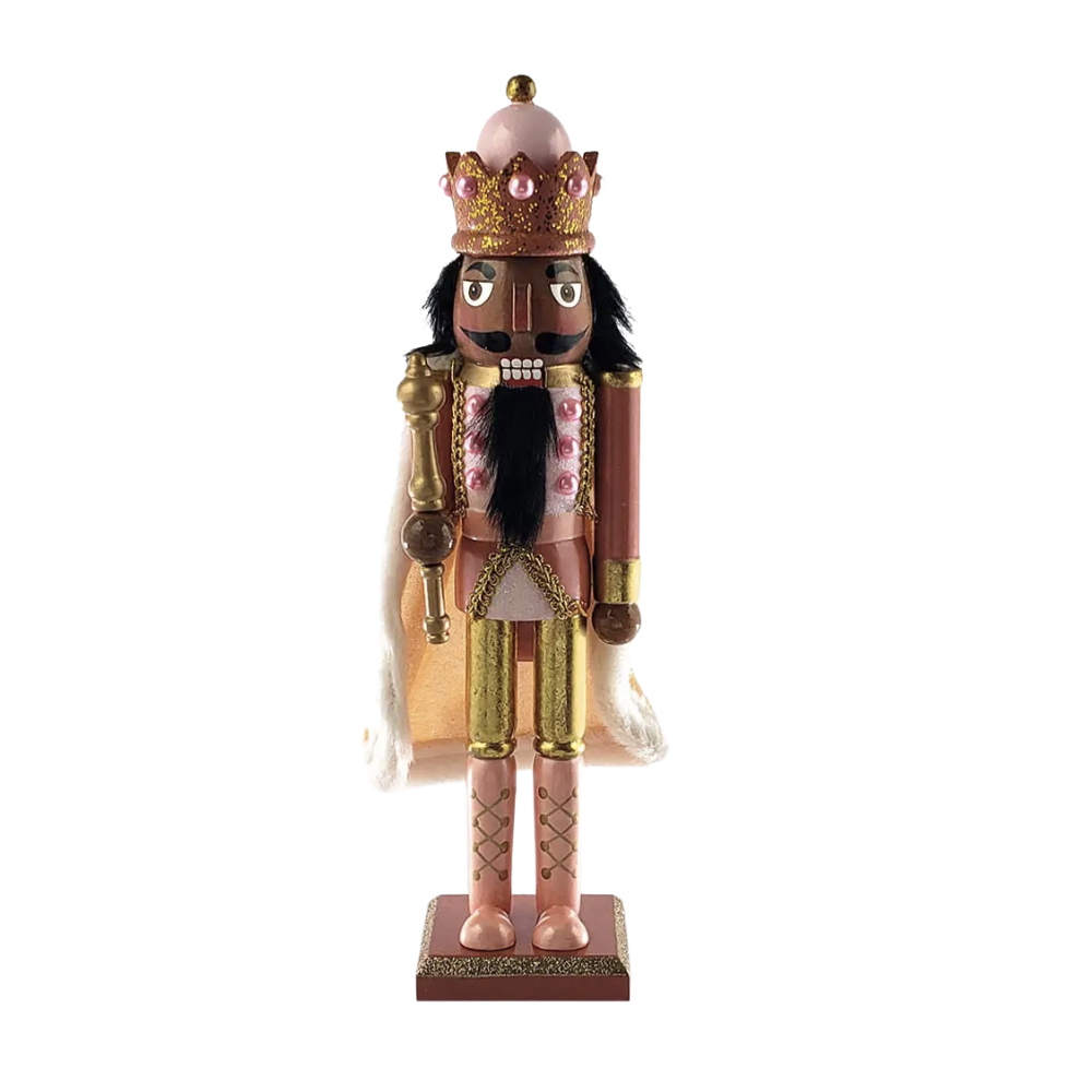 Rose Gold King Nutcracker with Cape 15 Inch