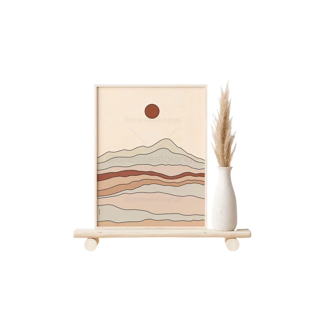 Mountains Sun Terracotta Line Art Print