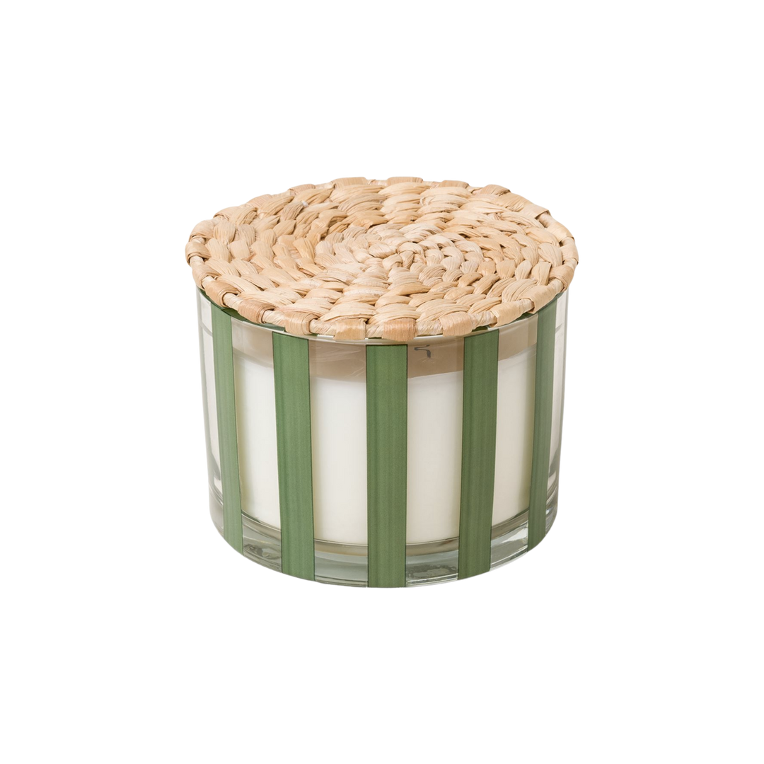 Al Fresco 12 oz Striped Glass Candle with Rattan Lid