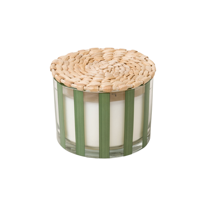 Al Fresco 12 oz Striped Glass Candle with Rattan Lid