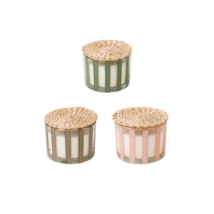 Al Fresco 12 oz Striped Glass Candle with Rattan Lid