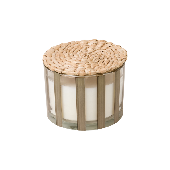 Al Fresco 12 oz Striped Glass Candle with Rattan Lid