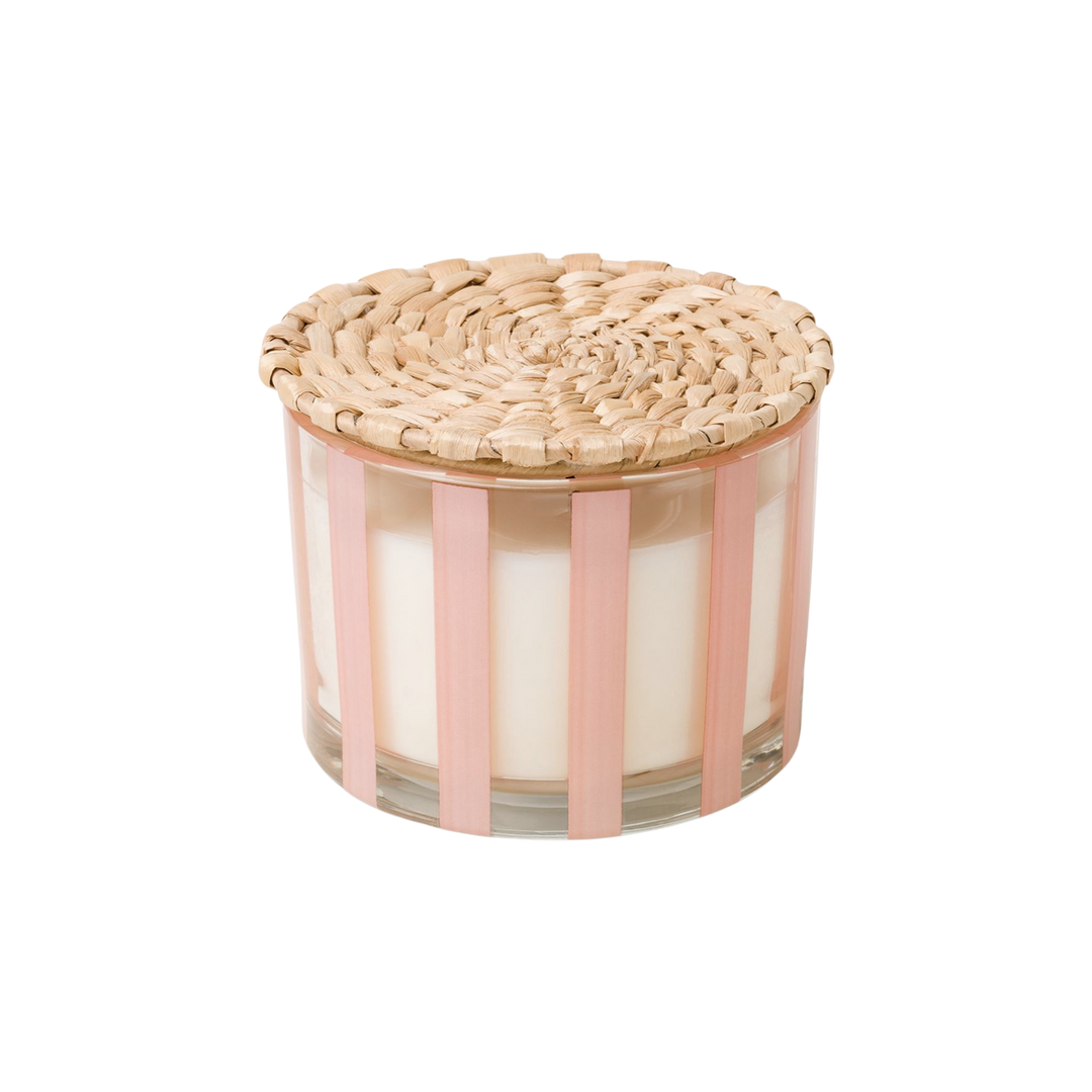 Al Fresco 12 oz Striped Glass Candle with Rattan Lid