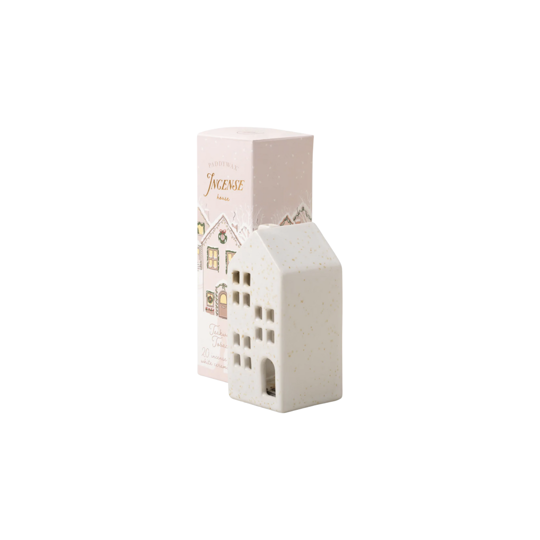 Holiday Town Ceramic Incense Cone Holder - White House - Teakwood Tobacco