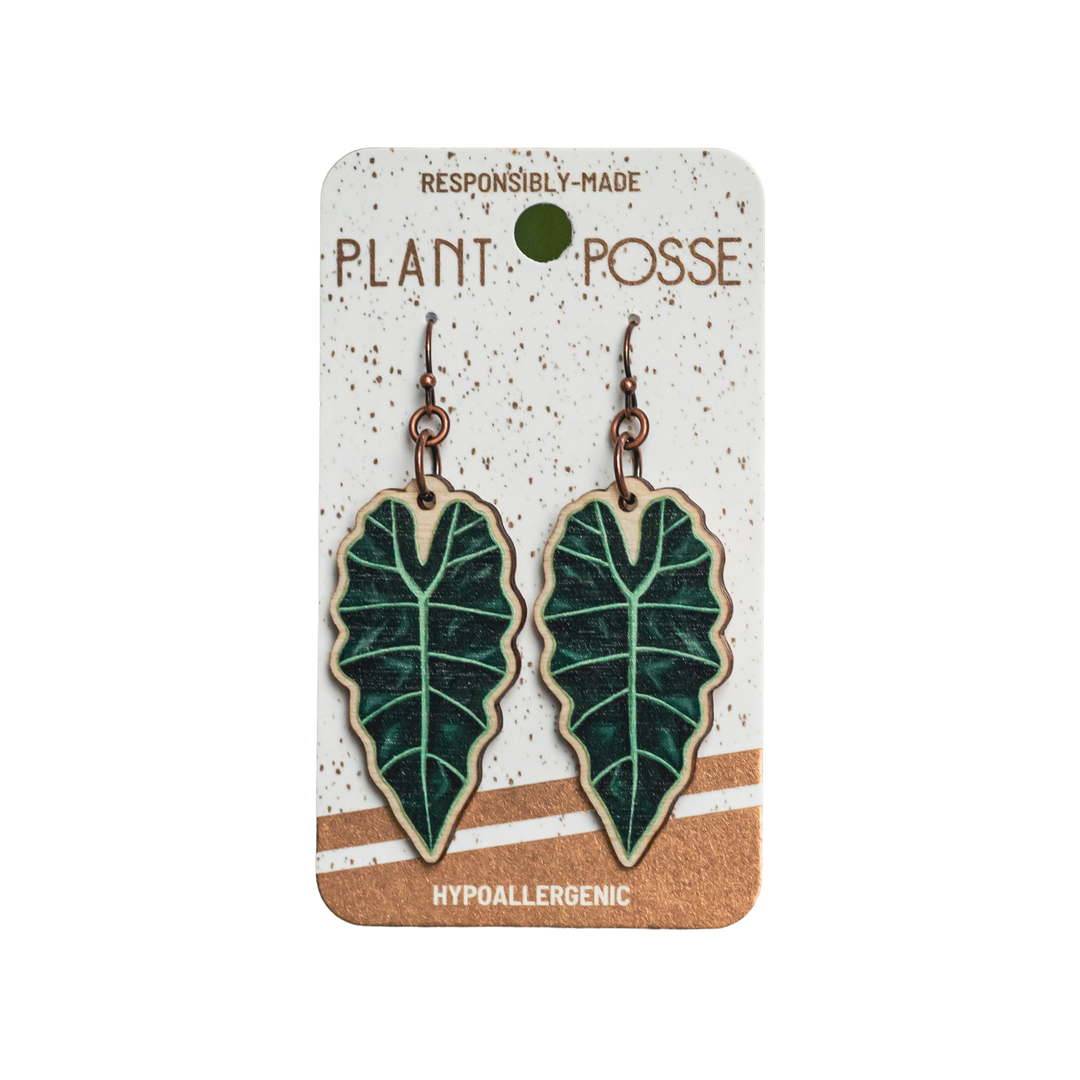 African Mask Plant Dangle Earrings