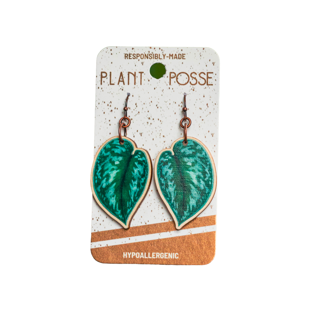 Silver Satin Pothos Dangle Earrings