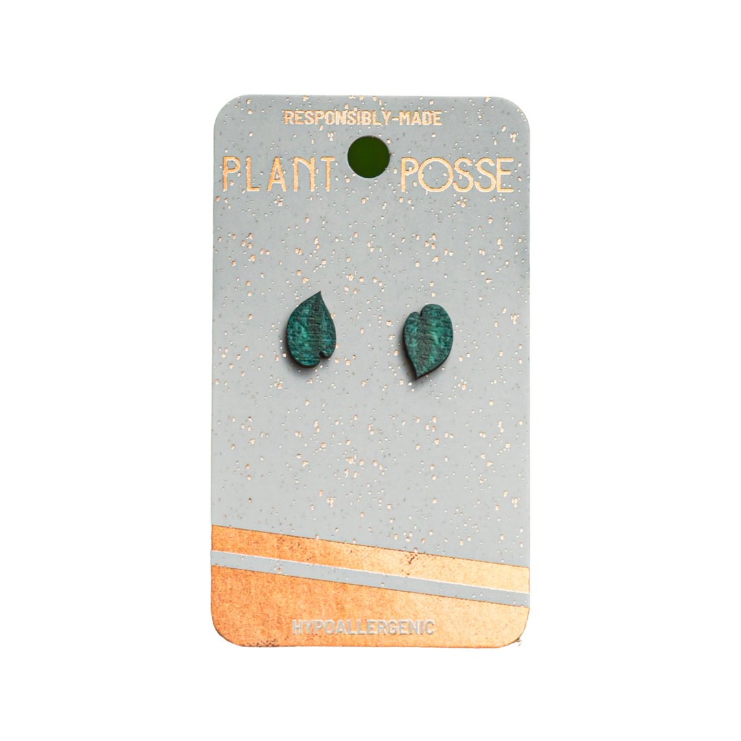 Silver Satin Pothos Stud Earrings