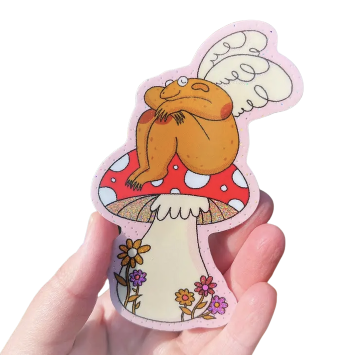Toadstool Frog Glitter Sticker