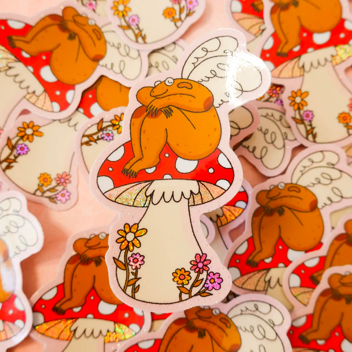 Toadstool Frog Glitter Sticker