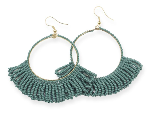 Fringe Hoop Seed Bead Earrings 3.5"