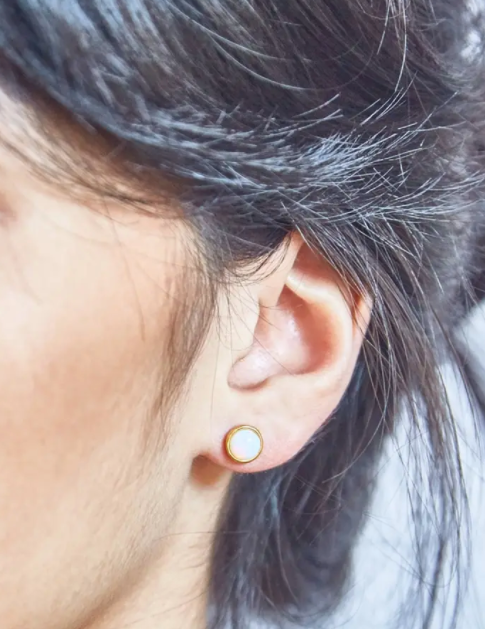 Tiny Gold Opal Stone Stud Earrings