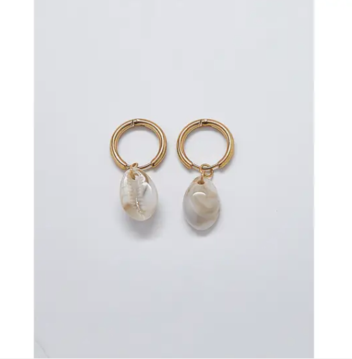 Gold Cowrie Shell Huggie Earrings