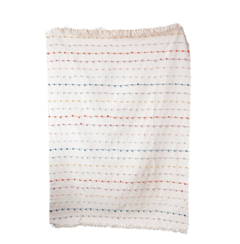 Cotton Throw w/ Multi-Color Embroidery Loop