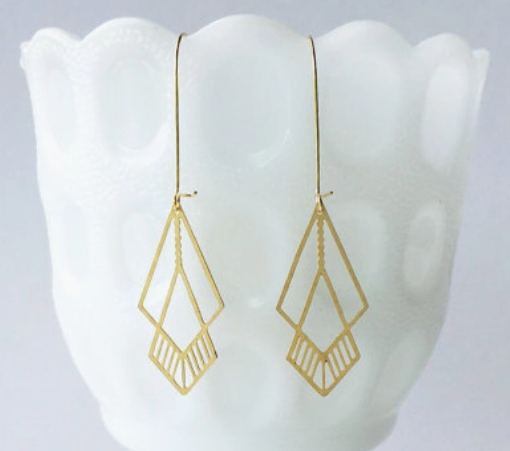 Overlapping Octahedrons Earrings - Gold