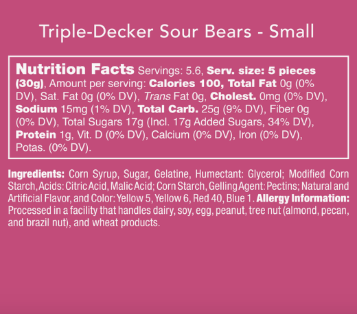 Triple-Decker Candy Sour Gummy Bears