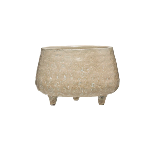 Cream Stoneware Footed Planter with Glaze