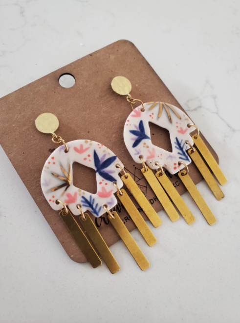 Folk Floral Stepped Tassel Earrings