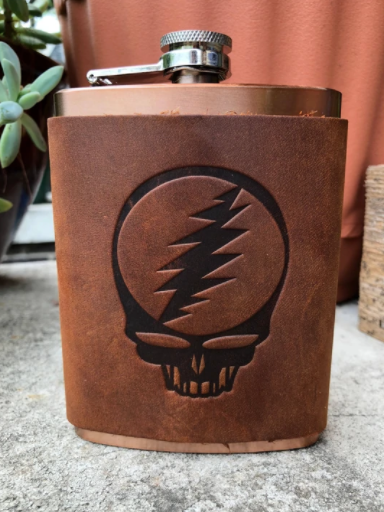 Steal Your Face Grateful Dead Leather Wrapped Flask