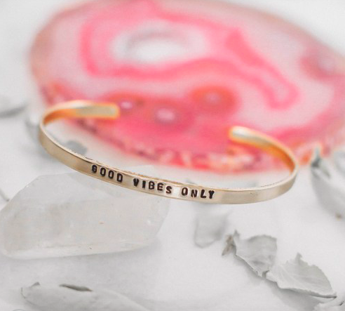 Good Vibes Only Brass Cuff Bracelet