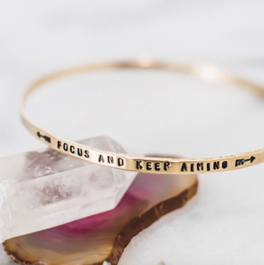 Focus and Keep Aiming Brass Bangle