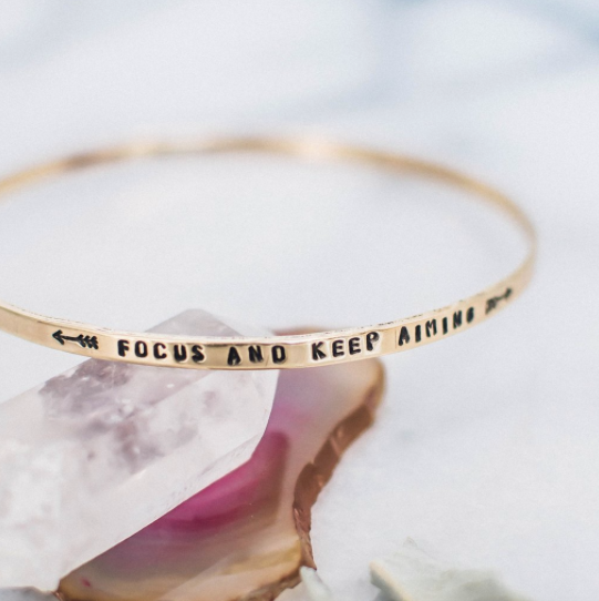 Focus and Keep Aiming Brass Bangle