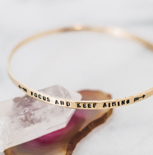 Focus and Keep Aiming Brass Bangle