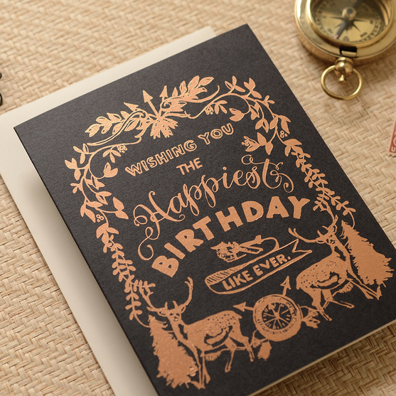 Happy Birthday Deer Crest Greeting Card