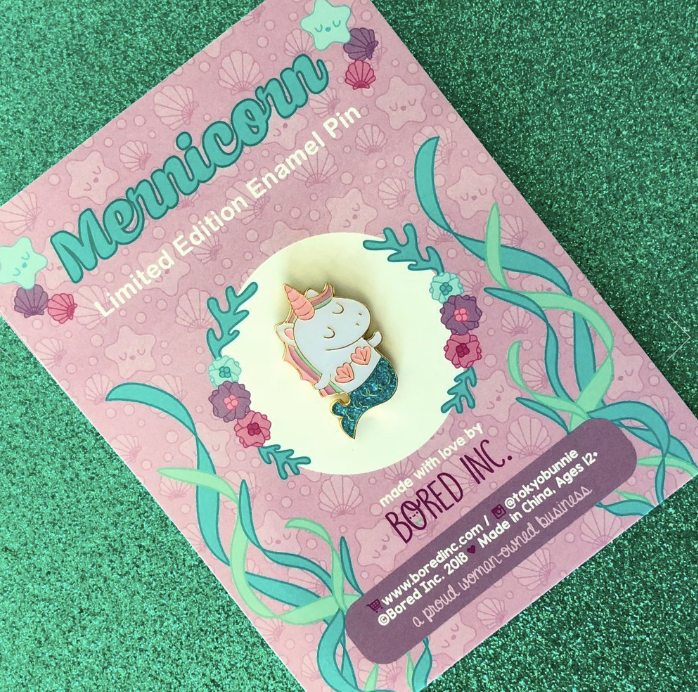Mernicorn Mermaid Unicorn Teal Glitter Pin