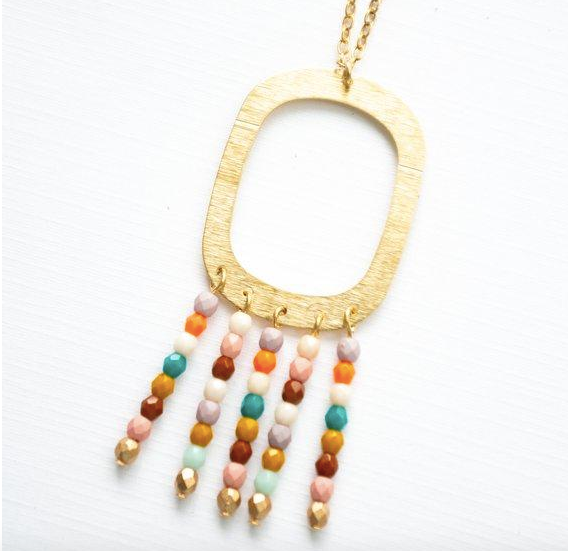 Beaded Fringe Geometric Necklace