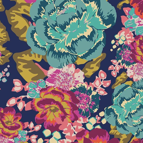 Organic Cotton Jersey + Minky Baby Blanket - Vibrant Navy Floral