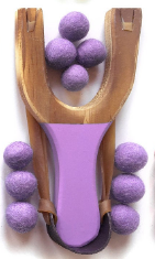 Wooden Slingshot with Rainbow Felt Balls