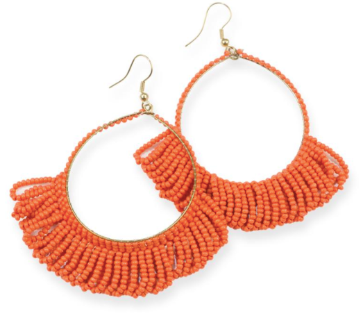 Fringe Hoop Seed Bead Earrings 3.5"