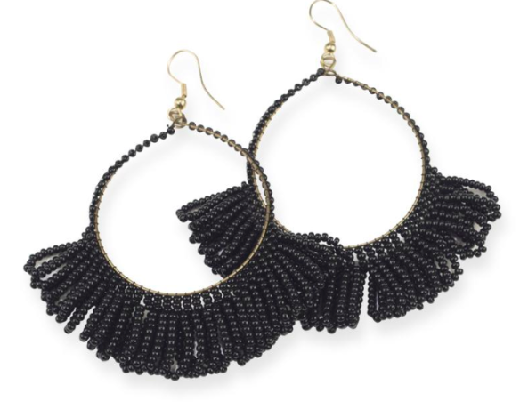 Fringe Hoop Seed Bead Earrings 3.5"