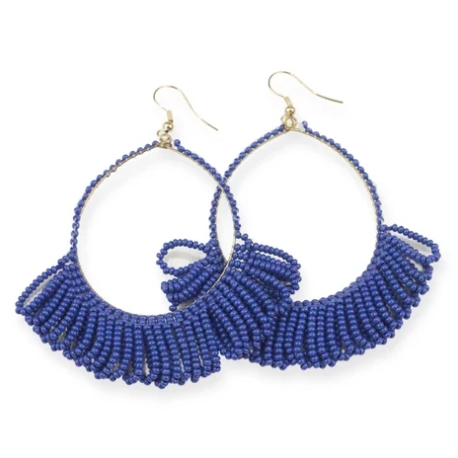 Fringe Hoop Seed Bead Earrings 3.5"