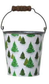 Metal Bucket w/ Pattern & Wood Handle, 4 Styles