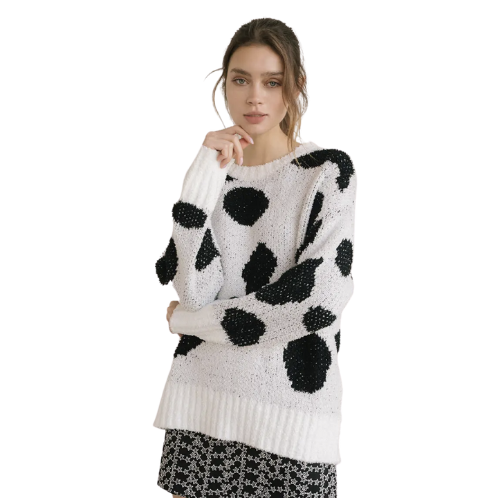Spotted Long Chunky Knit Sweater