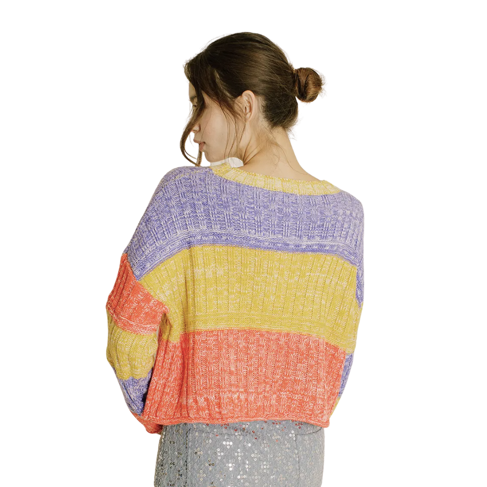 Three-Color Block Pullover Knit Sweater