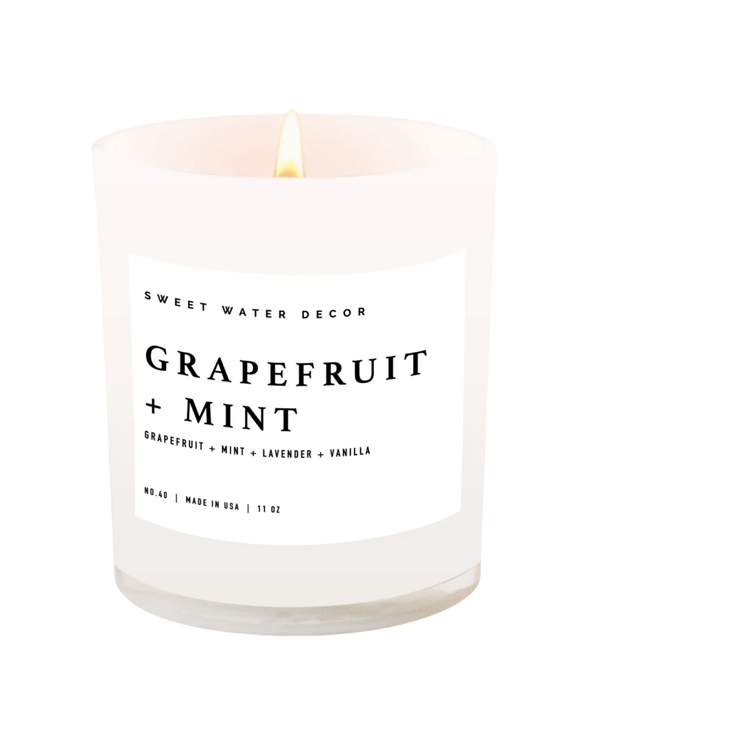 Grapefruit + Mint Soy Candle | White Jar Candle + Wood Lid