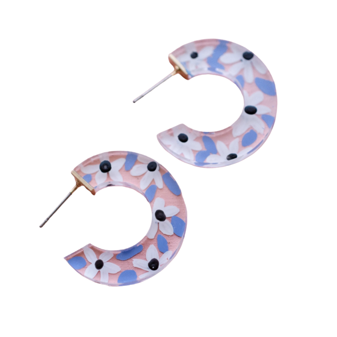 Blue Acrylic Flower Hoops
