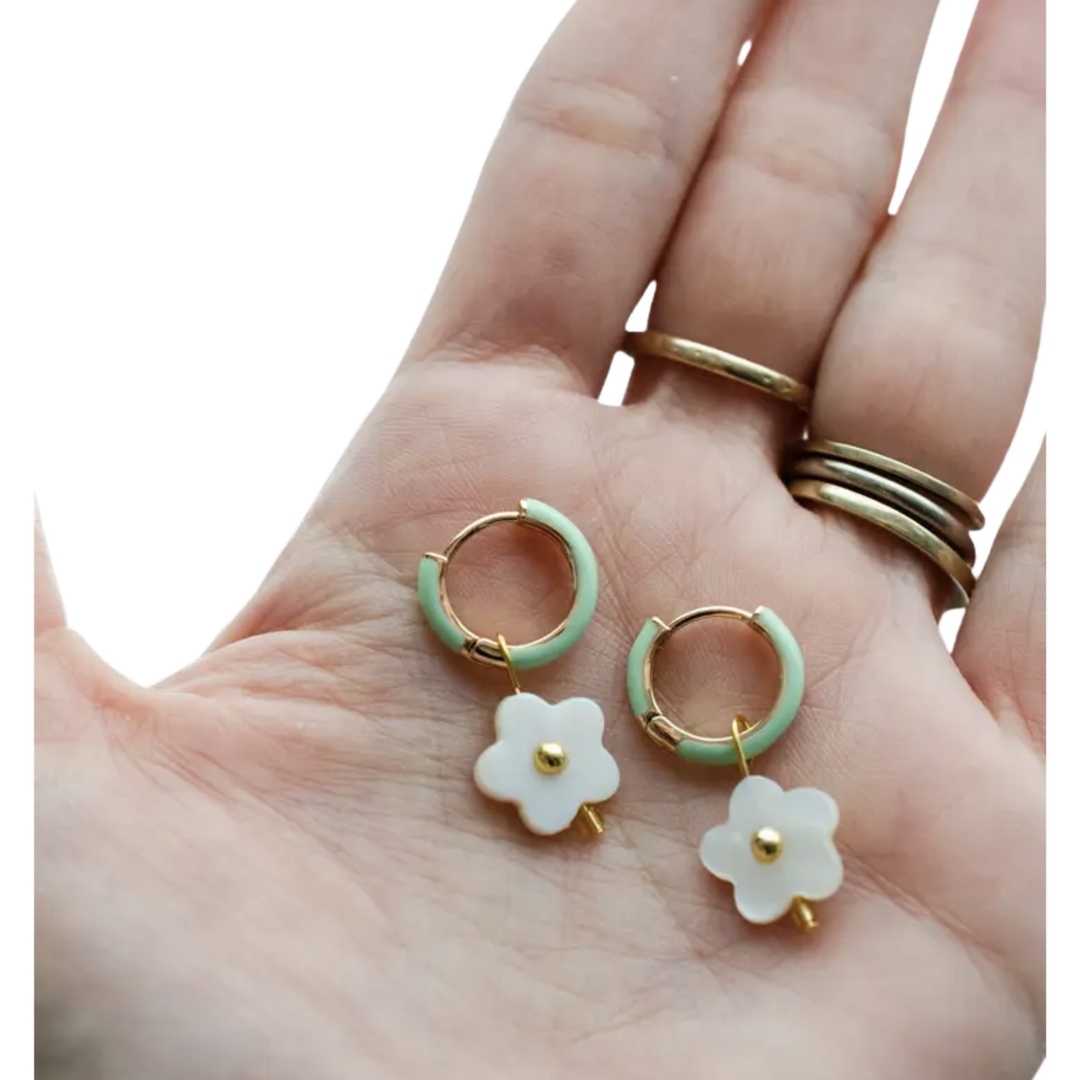 Flower Enamel Huggie Hoop Earrings