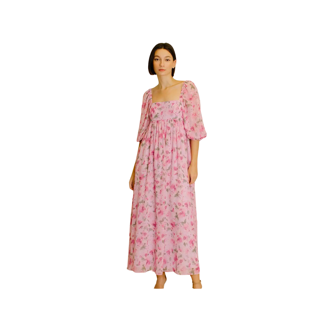 Light Floral Print Midi Baby Doll Dress
