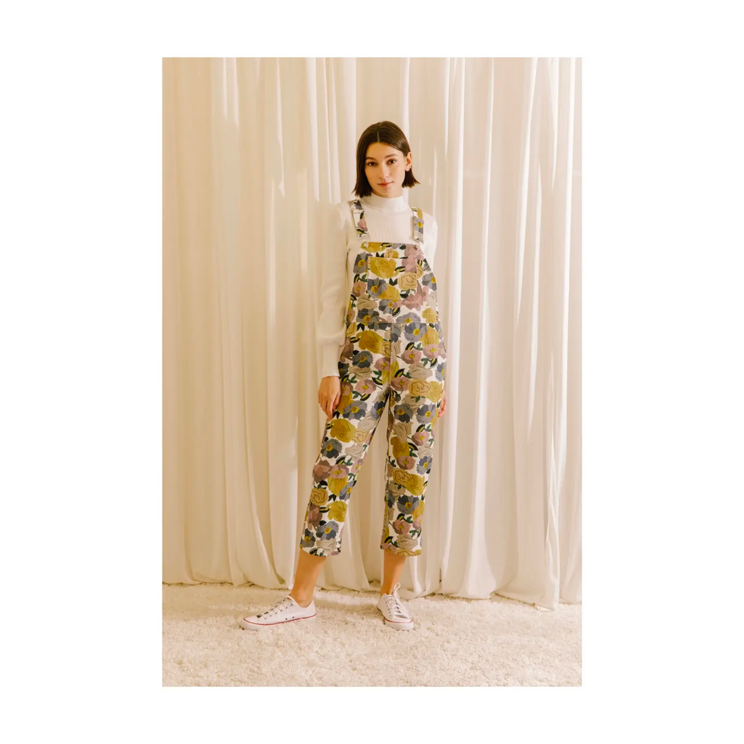 Large Neutral Multi-color Floral Overall Pants