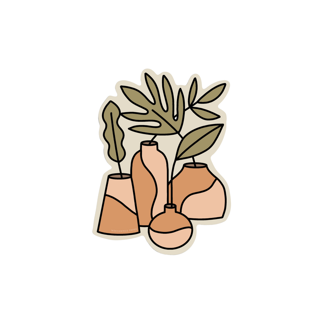 Vases and Leaves Die Cut Sticker
