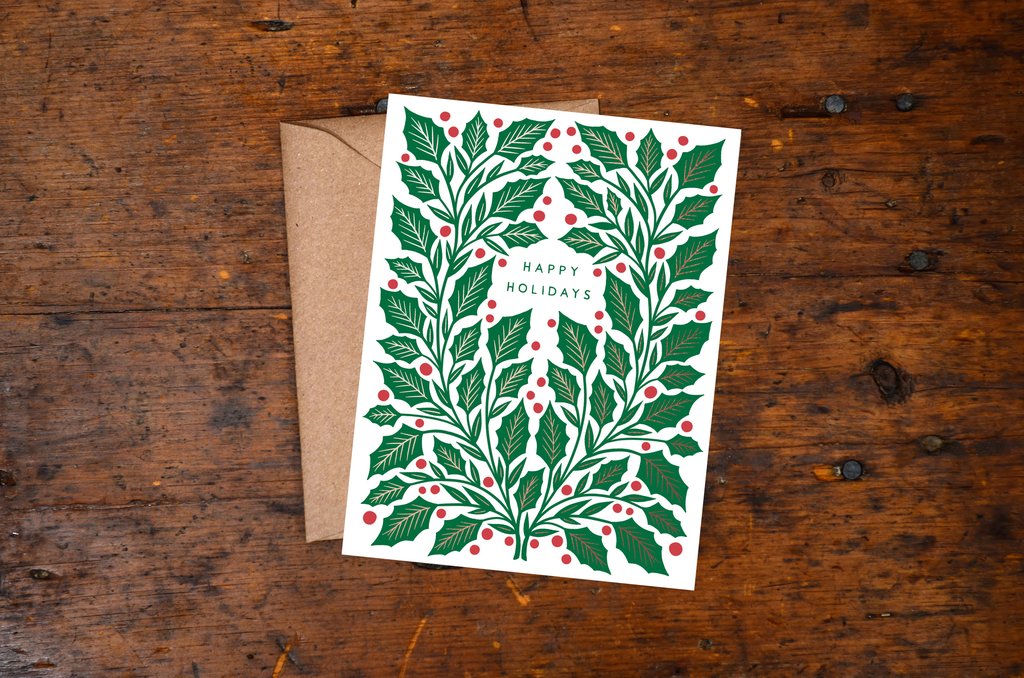 Happy Holidays - Holly Foil Stamped Card
