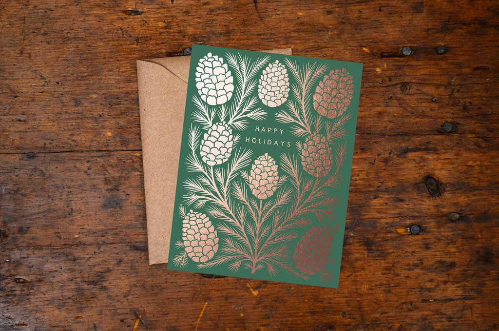 Happy Holidays - Pinecone Foil Stamped Card