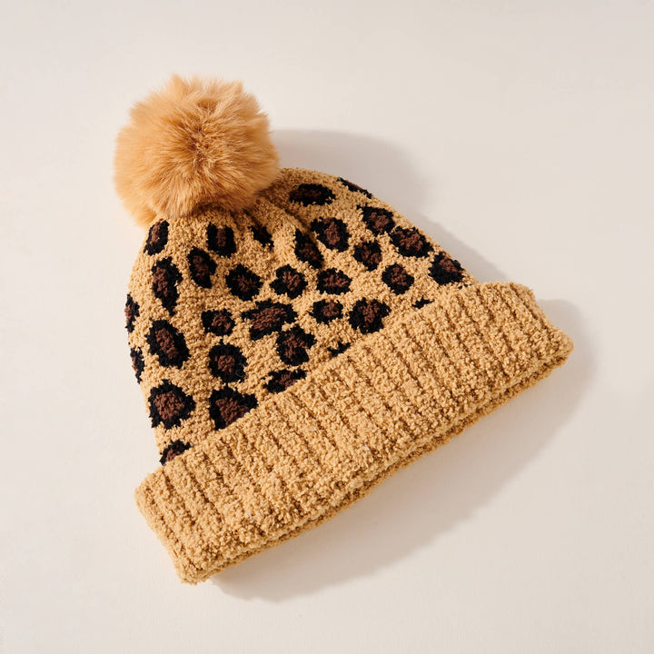 Leopard Print Pom Pom Beanie