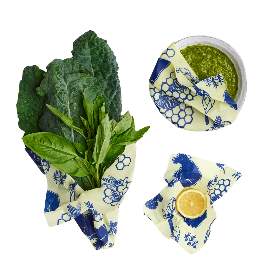 Set of 3 Assorted Wraps in Bees & Bears Print Bee's Wrap